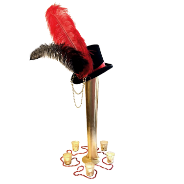 Top Hat with Gold Vase & Feathers