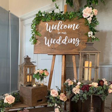 Rustic Wooden Easel with Welcome to our Wedding Sign