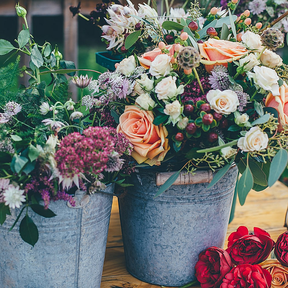 Vintage Bucket with Flowers