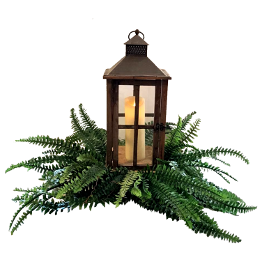 Wooden Medium Lantern with Ferns Centrepiece