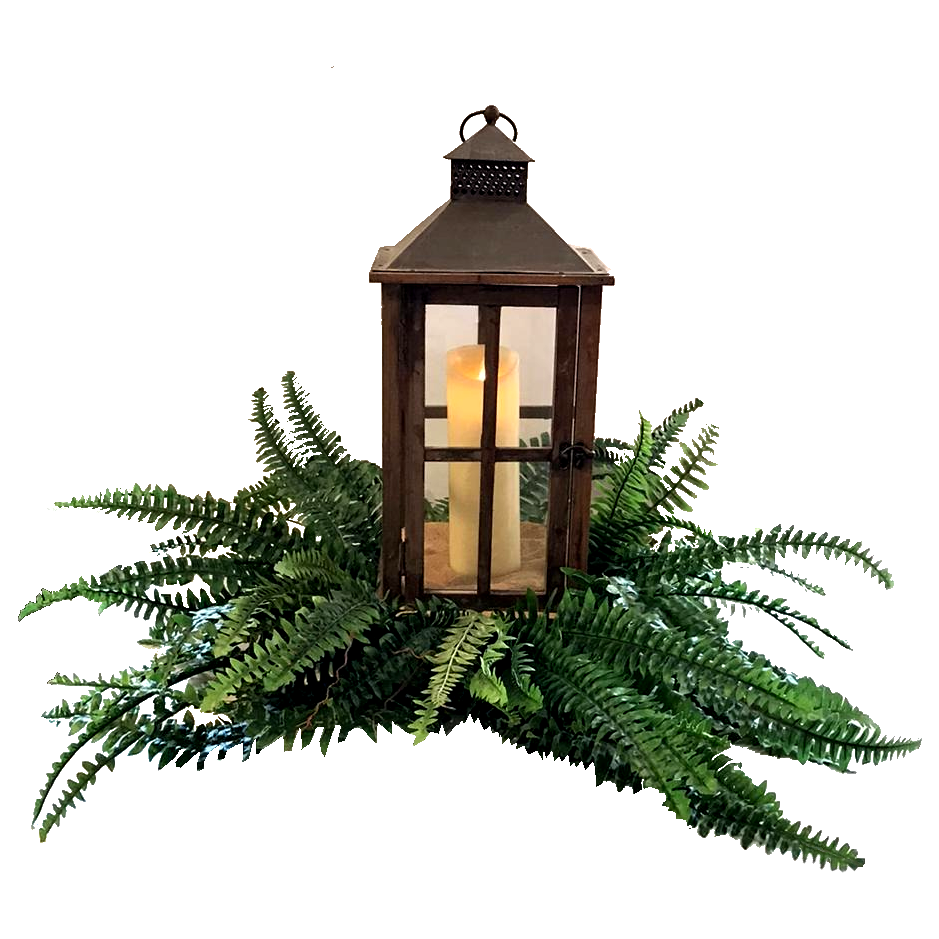 Wooden Medium Lantern with Ferns Centrepiece