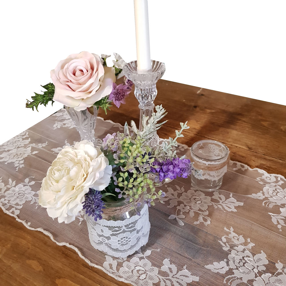 Vintage Lace Rose Peace Table Runner Flat 5