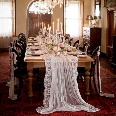 Vintage Lace Rose Peace Table Runner Ruched 1