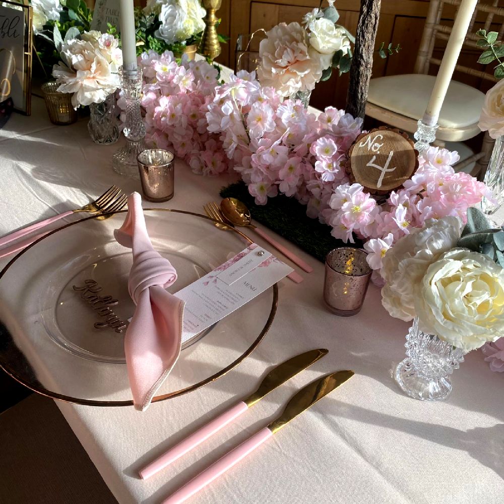 Pink & Gold Cultery Hire Header Wedding Event Party