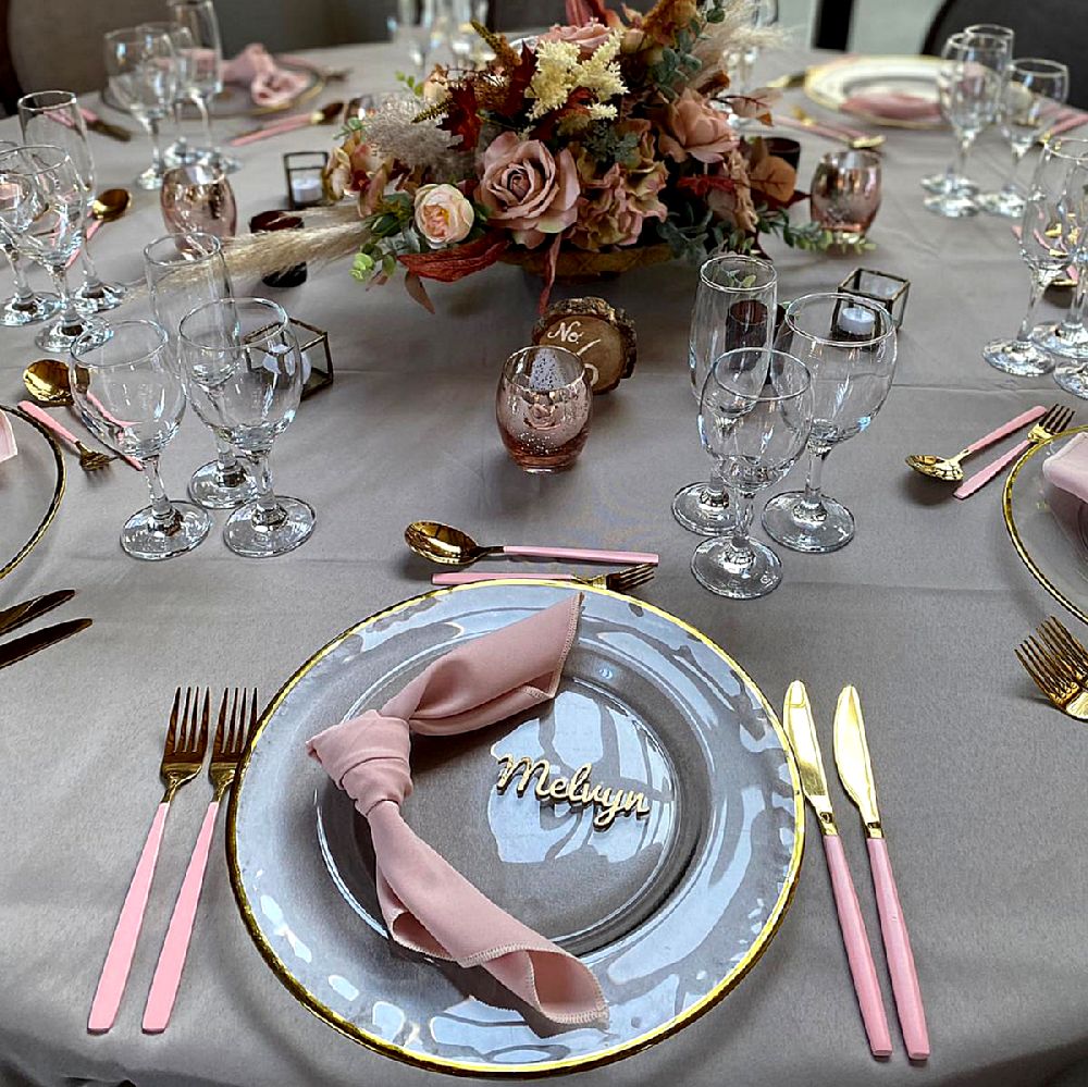Pink & Gold Cultery Hire Header Wedding Event Party