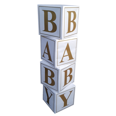 Gold and White Cardboard Baby Blocks