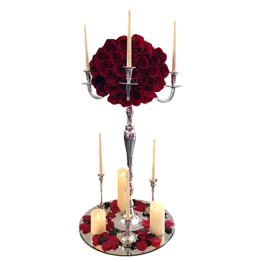 Silver Candleabra with Large Rose Ball Centrepiece