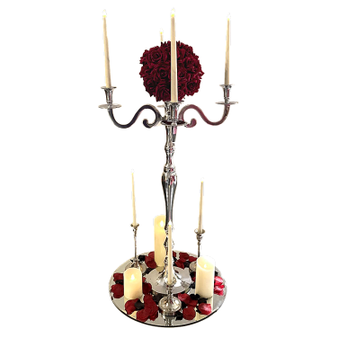 Silver Candleabra with Small Rose Ball Mirror & candles Centrepiece