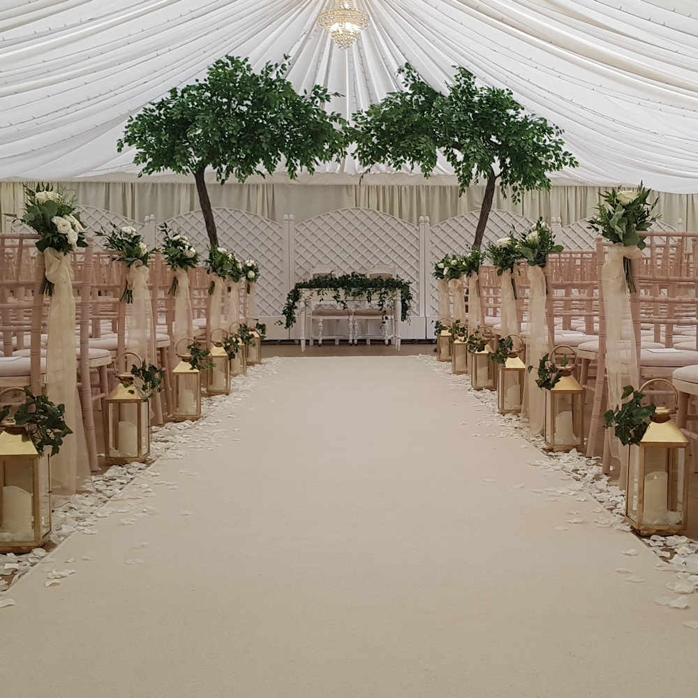 Ceremony with Aisle Foliage, Flowers and Ribbons
