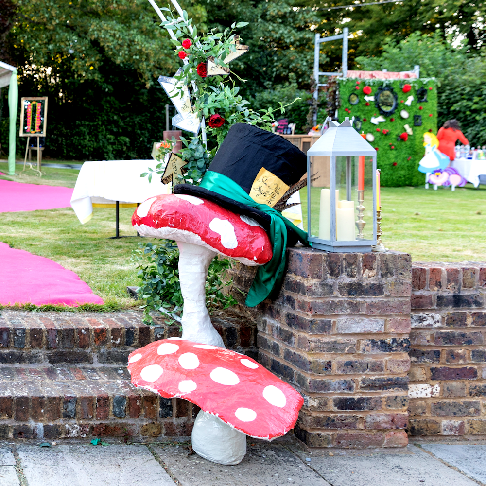 Giant Toadstools Alice in Wonderland Prop with Giant Mad Hatters Hat