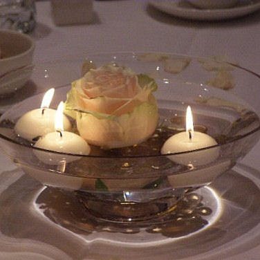Floating Candles in Open Bowl with Rose Head