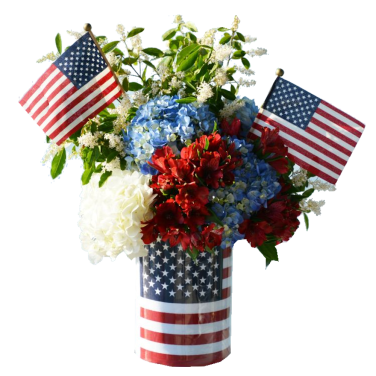 Cylinder Vase with USA Flags and Flowers