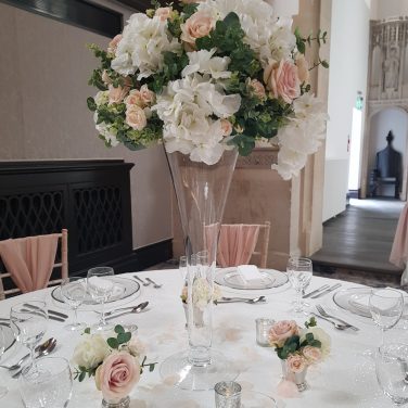 Wide Flute Vase with Silk Flowers