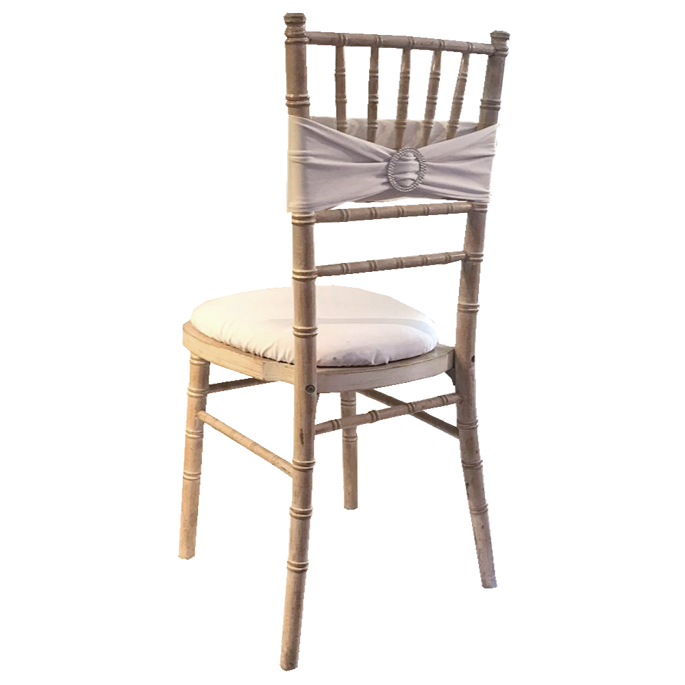 Limewash Chiavari Chair with White Spandex Lycra Chair Band