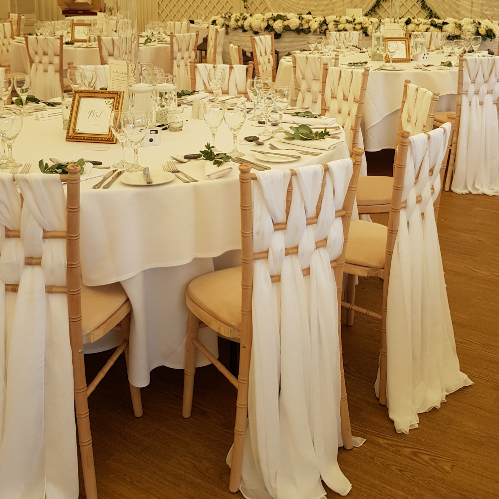 Quendon Hall Chiavari Chairs with White Weave