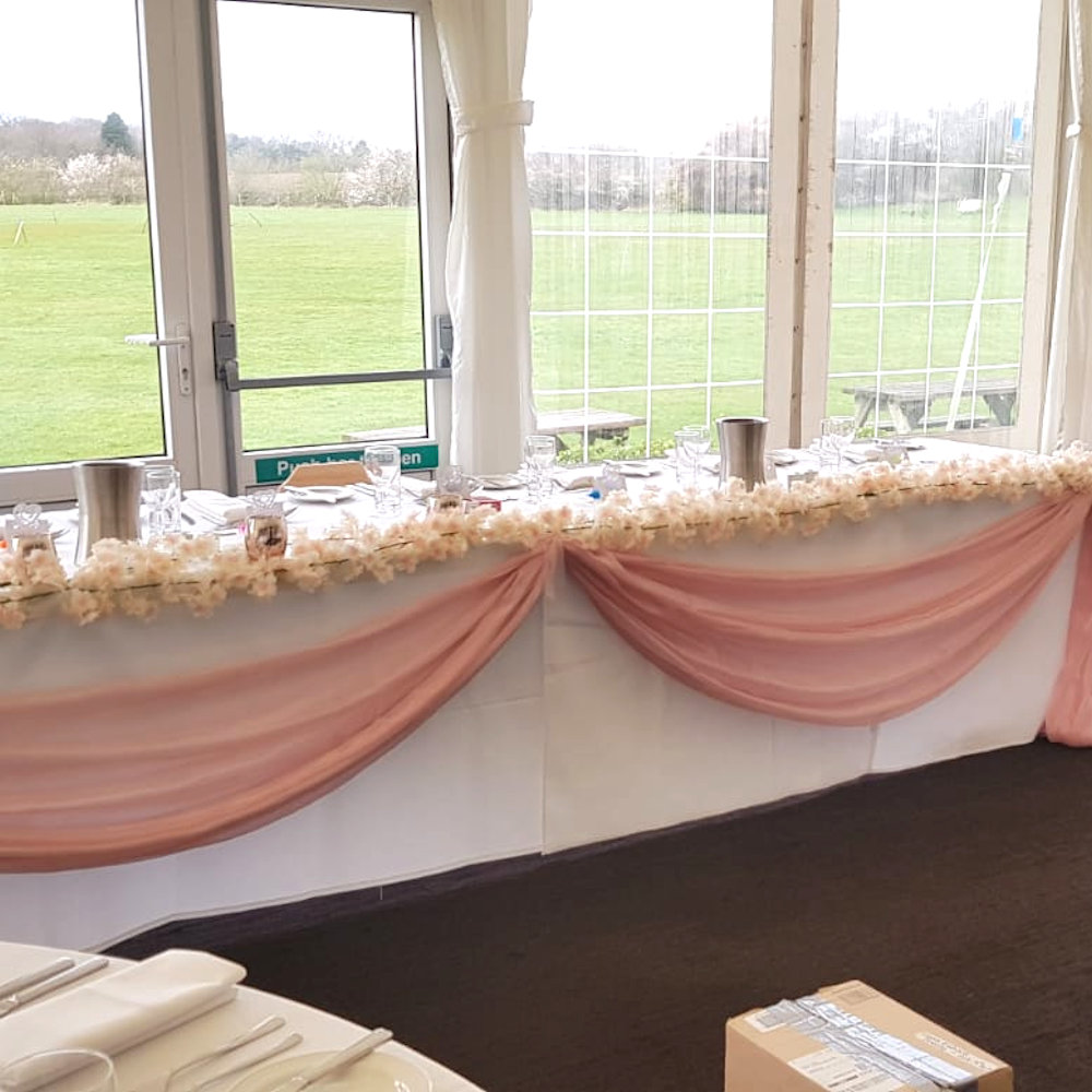 Blush blossom swag shenley lilac winter marquee white plinths (1)