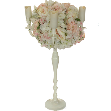 Off White ivory candleabra with XL blush silk flowerssilk flower