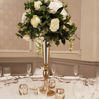 Gold Trumpet Vases with flowers