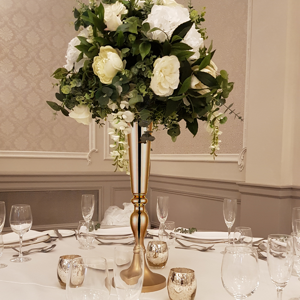 Gold Trumpet Vases with flowers