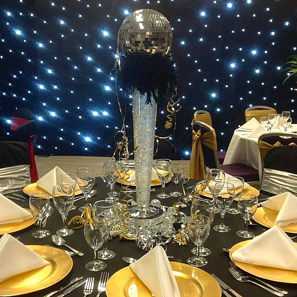 Mirror Ball Centrepiece with Black Feathers (2)