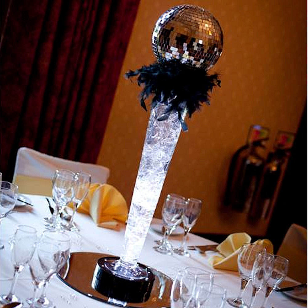Mirror Ball Centrepiece with Black Feathers (3)