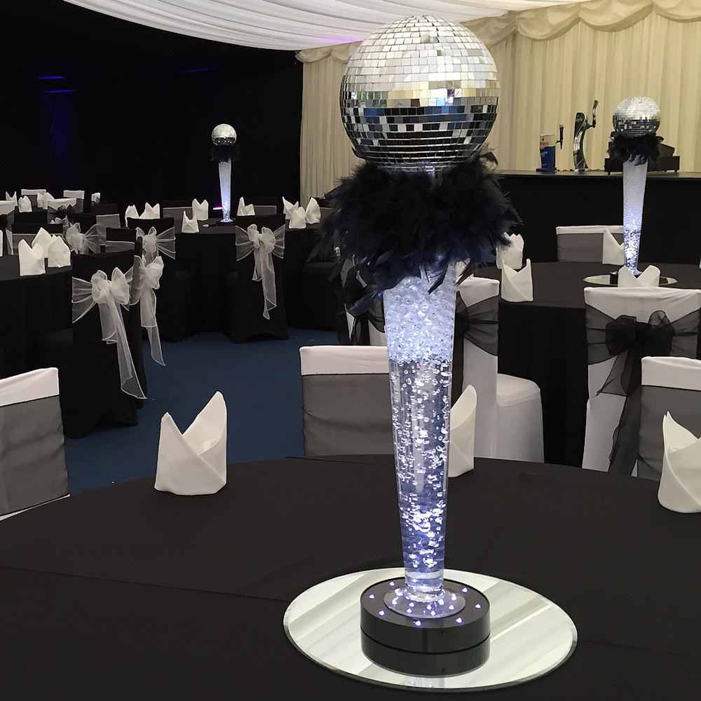 Mirror Ball Centrepiece with Black Feathers (4)
