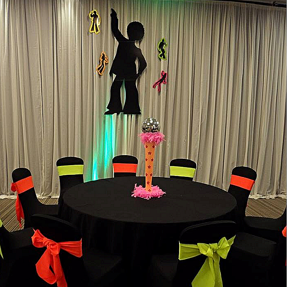 Sixties Feather Boa Mirror Ball Centrepiece Orange with Pink Flowers
