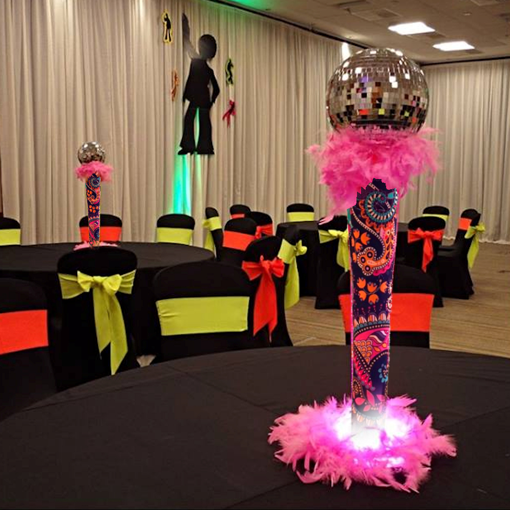 Sixties Paisley Feather Boa Mirror Ball Centrepiece Pink
