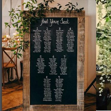 Blackboard Chalkboard Table Plan in Rustic Wood Frame