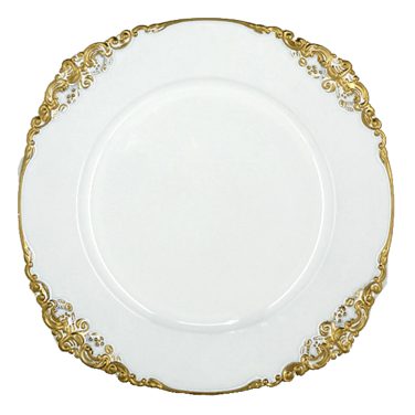 White Baroque Charger Plate with Gold Edge