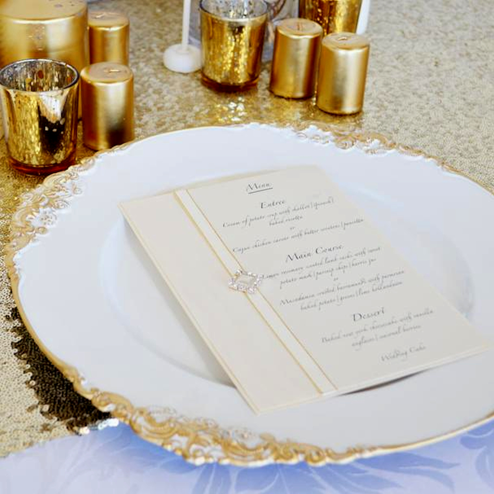White Baroque Charger Plate with Gold Edge