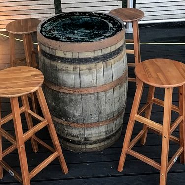 Wooden stools with barrels