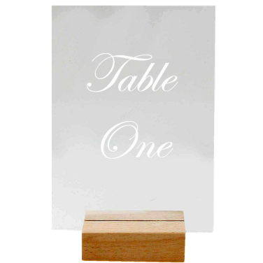 Perspex Table Number in Wooden Stand HIre
