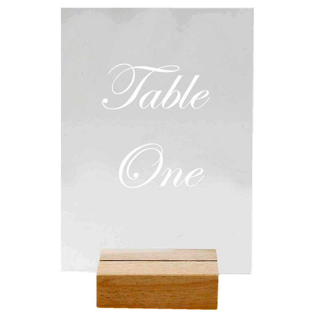 Perspex Table Number in Wooden Stand HIre