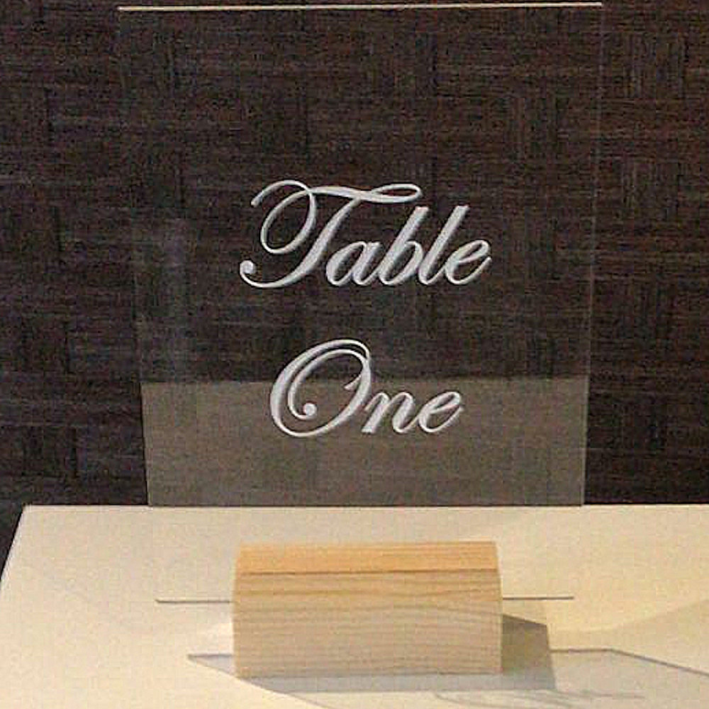 Perspex Table Number in Wooden Stand HIre