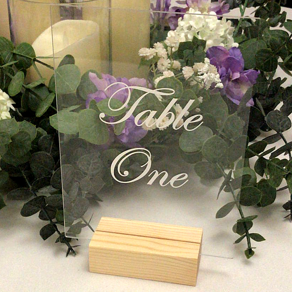 Perspex Table Number in Wooden Stand HIre