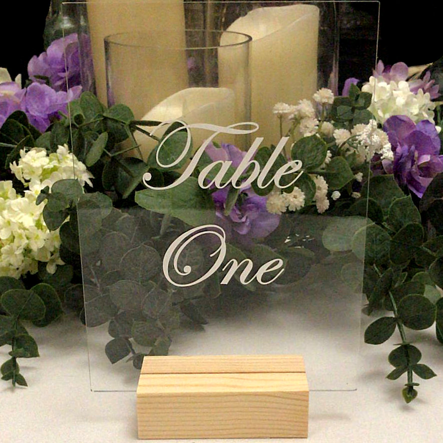 Perspex Table Number in Wooden Stand HIre