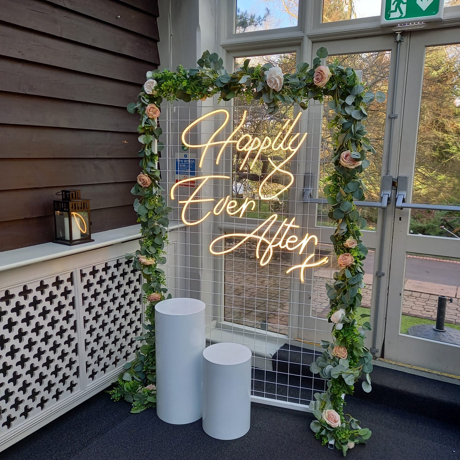 White mesh grid backdrop hire