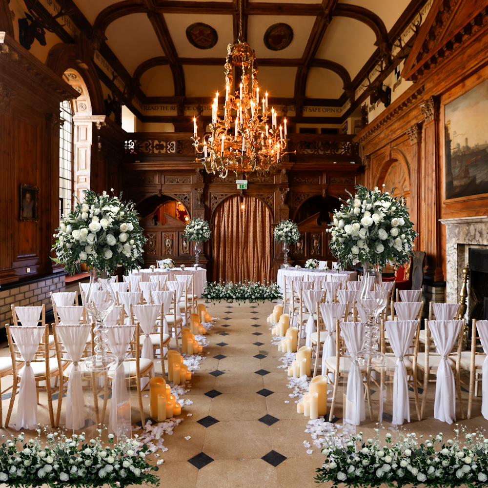 Silk Flower Floor Runner Natural Messy White & Green Hire - Image 4