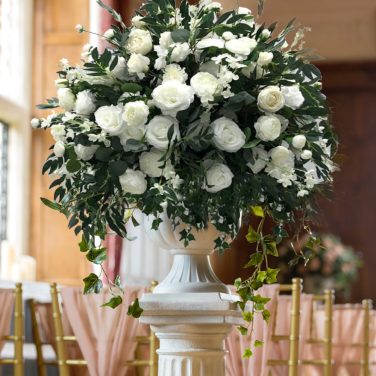 Urn with Natural SIlk Flower Arranagment on Plastic Urn at North Mymms