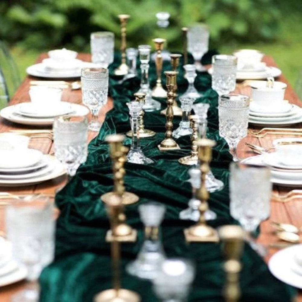 Dark Bottle Green Velvet Runner Hire