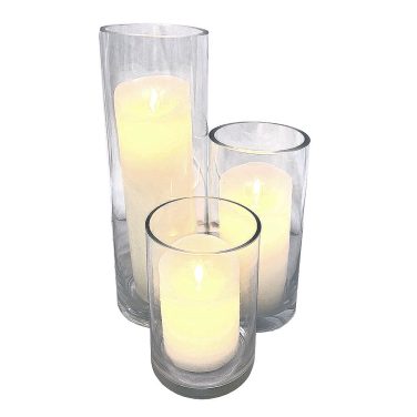 Set of 3 LED candles in cylinder vases
