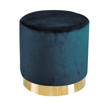 Blue Velvet Pouffe Ottoman with Gold Band Hire