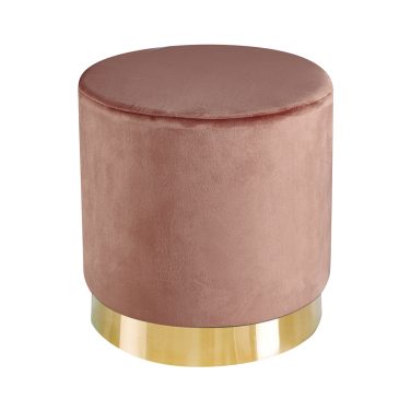 Blush Dusky Pink Velvet Pouffe Ottoman with Gold Band Hire
