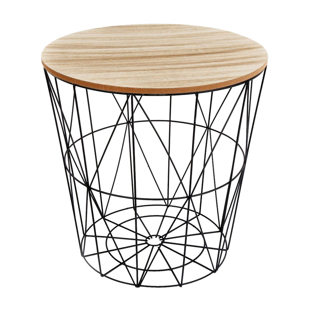 Wire Geometric Basket Style Coffee Table with Wooden Top Hire