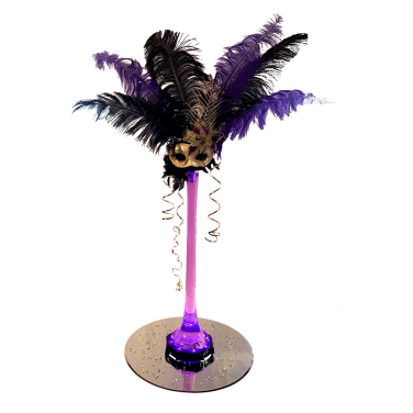 Feather Mask Centrepiece on Lily Vase and Mirror with Light