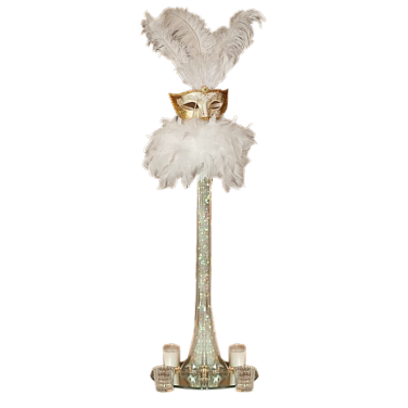 Lilly vase mask centrepiece and feathers gold and white