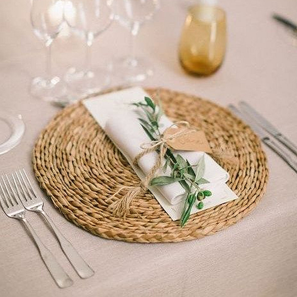 Woven Grass Placemats 30cm Boho with Rosemary Sprig