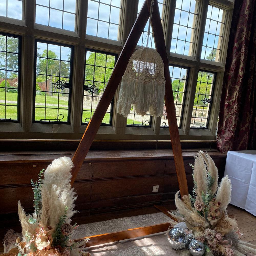 Rustic Wooden Triangle Arch / Backdrop Hire - Image 4