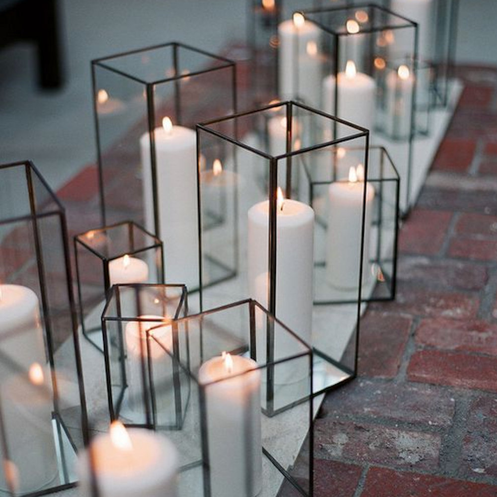 Black Metal Frame Windlight Lantern Candle Boxes to Hire